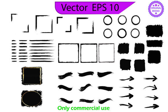Black Line, Frame Brush Strokes Bundle